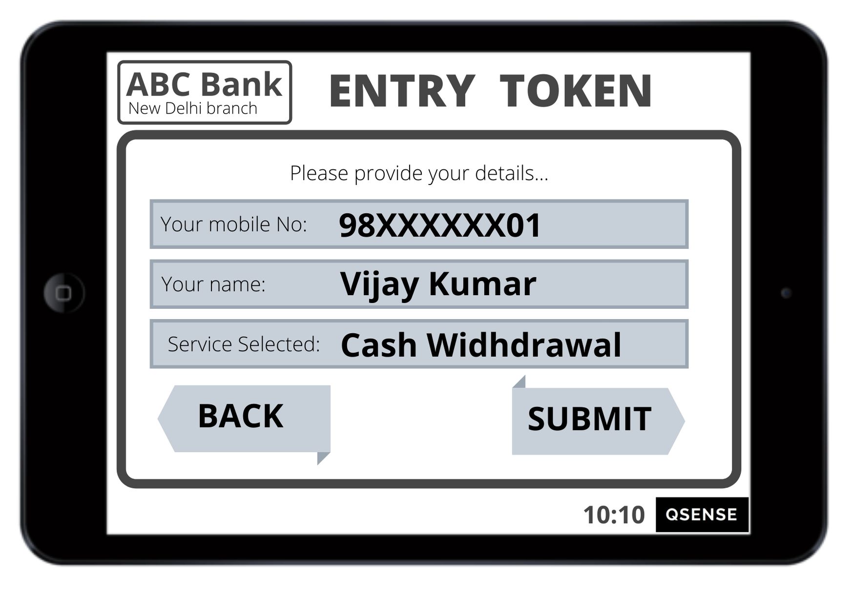 Customer token entry device